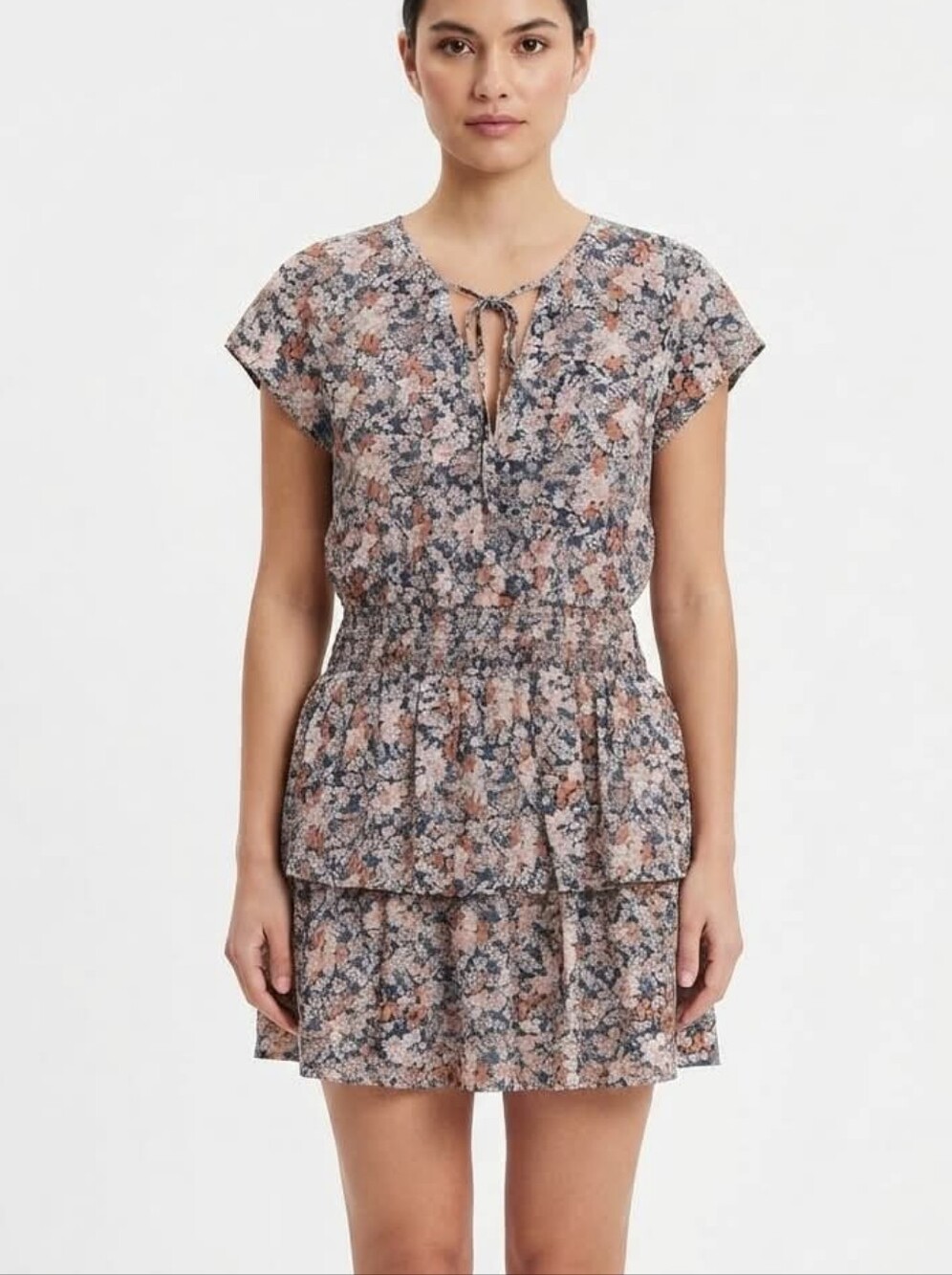 American Eagle Floral Short Sleeve Tiered Mini Dress Size Large